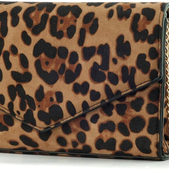 Leopard Print Envelope Evening Clutch Women Chain Shoulder Bag - Picture 1 of 7